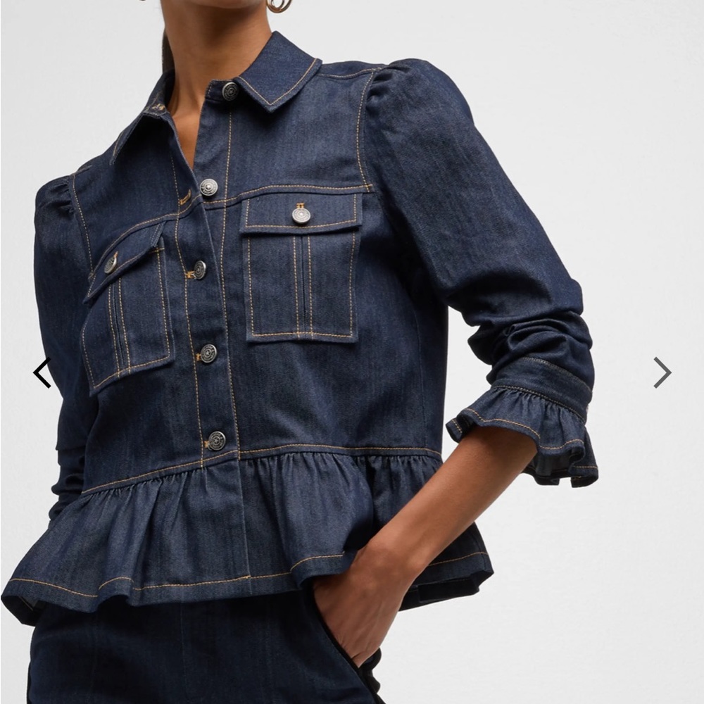 Cinq a Sept Delanie Scrunched Sleeve Peplum Denim Jacket NWT